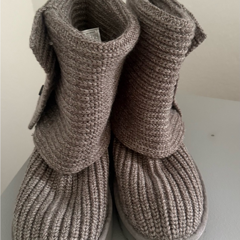 UGG Gray Ankle Booties with Cozy Knit Texture